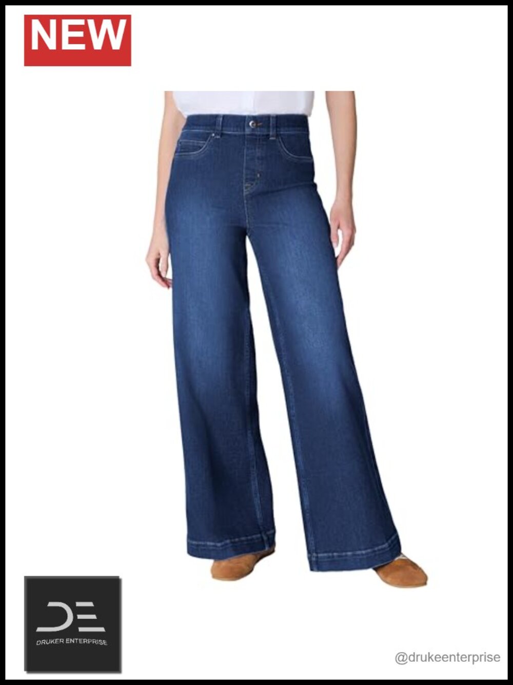 SPANXshape Wide Leg Jeans High-Rise Pull-On 4-Way Stretch Denim